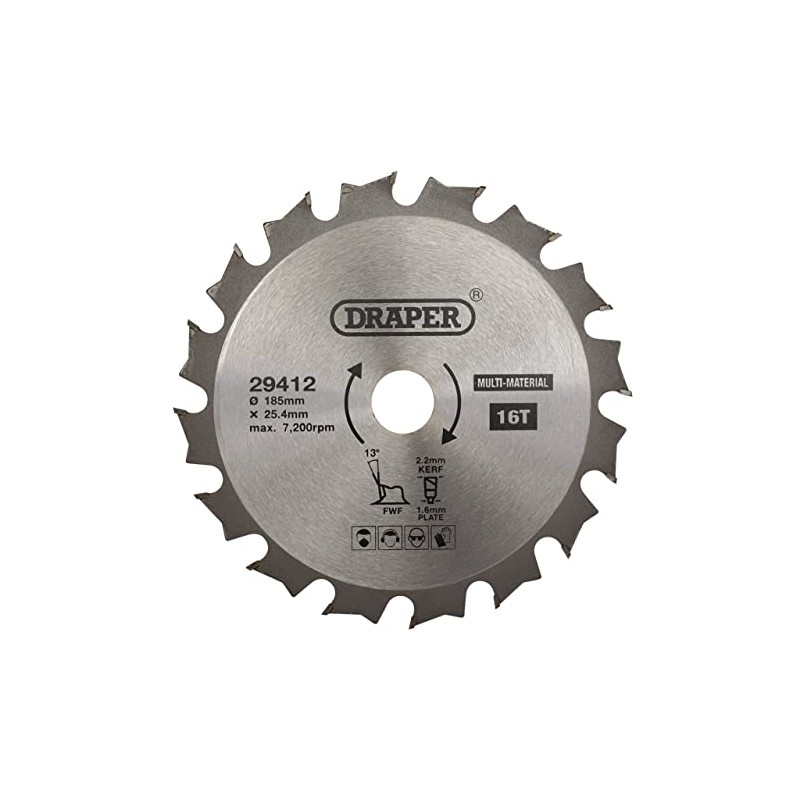 Draper 29412 TCT Multi-Purpose Circular Saw Blade, 185 x 25.4mm,