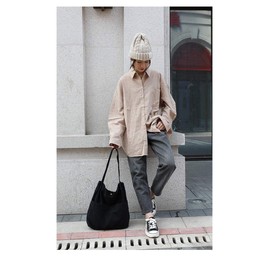 Jeelow Canvas Tote Handbag Shoulder Bucket Bag Purses For Men & Women With Pockets, Black Bucket, Medium