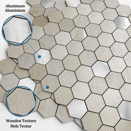 M MOFIT Hexagon Marble Peel and Stick Backsplash Tiles Kitchen,Self Adhesive Mosaic Wall Tiles for Bathroom Waterproof(Champagne,10PCS)