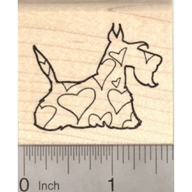 RubberHedgehog Valentine's Day Scottish Terrier Dog Rubber Stamp, with Heart Shapes E20211 WM