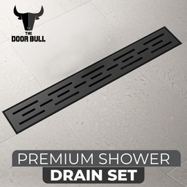 24 Inch Rectangular Linear Shower Drain Set with Brick Pattern Grate, 304 Stainless Steel Bathroom Floor Drain with Hair Catcher, Shower Floor Drain Includes Adjustable Leveling Feet