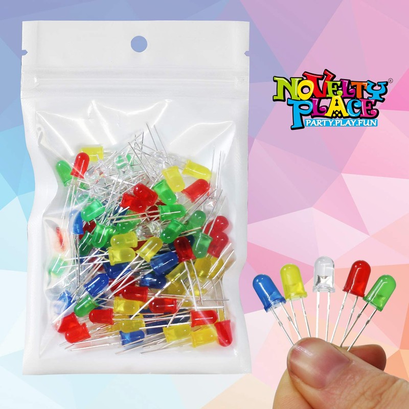Novelty Place 100 Pcs (5 Colors x 20pcs) 5mm White/Red/Yellow/Green/Blue