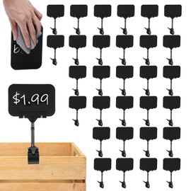 MAQUITA 30 Pcs Price Display Signs, Adjustable Clip on Sign Holder with 30 Clips A6, Rotataing Plastic Chalkboard Sign, Double Sided Mini Blackboard Clips for Store Business Office