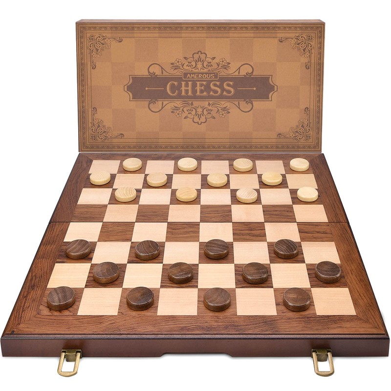 AMEROUS Wooden Chess & Checkers Set with Upgraded Weighted Chess
