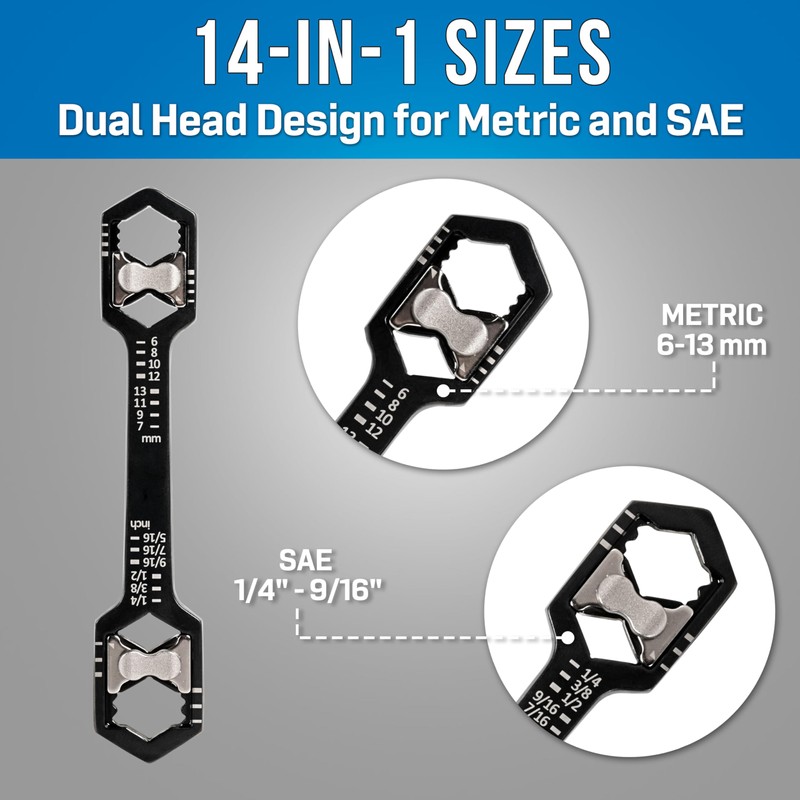 Jonard Tools AHW-600 14-In-1 Adjustable Hex Wrench (SAE & Metric)