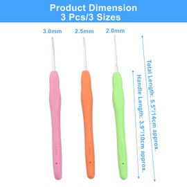 suiwotin 3pcs/Set 2mm/2.5mm/3mm Crochet Hook, Aluminum Crochet Hook Set, Rubber Handle Ergonomic Knitting Needles for Yarn DIY Crafts Projects