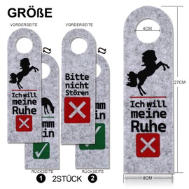 XIAONIU Girls' Horse Gifts, Pack of 2 Door Hangers, Komm Rein, Ich Will Meine Ruhe und Komm rein Bitte Nicht stören, with Horse Motif, Birthday, Graduation, 8-12 Years, Students, Teenagers (Grey)