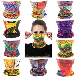 Cutewing Boho Bandanas Face Mask Multi Headwear Magic Scarf Neck Gaiter Balaclava Seamless Hiking Yoga Headband Elastic Face Cover UV Resistance with 10PCS
