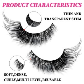 LoveOurHome 7 Pairs Fake Eyelashes Fluffy False Eyelashes Cat Eye Faux Mink Wispy Lashes Natural Look Lash Extension Strip Eye Lashes 6-19mm 6D Volume False Lashes with Tweezers for Women Teen Girls