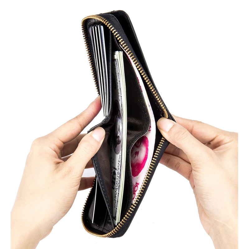 BULLCAPTAIN Mens Leather Wallet Zipper RFID Blocking Wallets Coins Purse