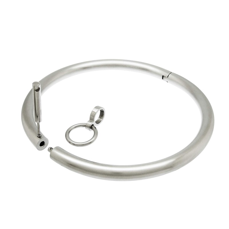 ACECHANNEL Stainless steel lockable collar necklace choker (Silver Brushed, 140MM)