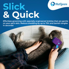 PetLovers EzSlicker Self-Cleaning Brush - Dog Brush for Shedding, Gentle Slicker Brush for Cats, Tangle-Free Grooming Comb with Soft Bristles & Ergonomic Handle for Stress-Free Grooming