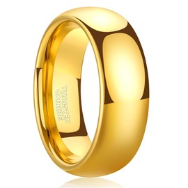 Zoesky 8mm Tungsten Wedding Band Ring for Men Black Gold Plated Domed High Polish Comfort Fit Size 6-15 (Gold, 10)