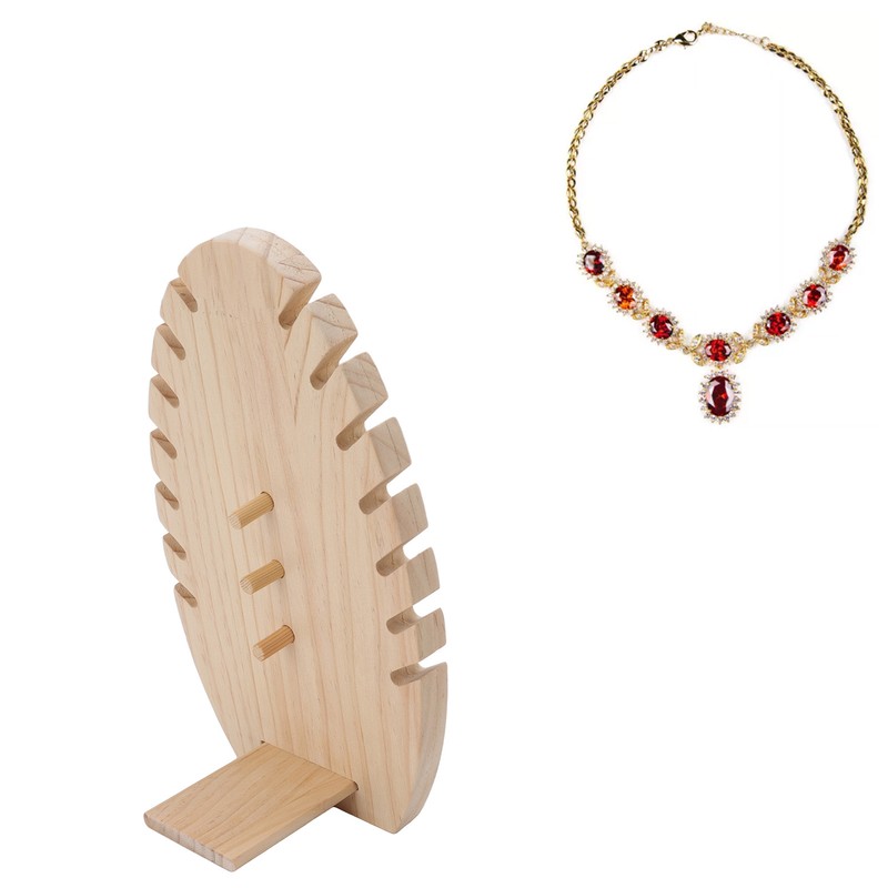 Jewelry Display Stand Freestanding Wooden Hand Made Flame Leaf Shape