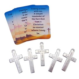 Westmon Works God Loves You Metal Cross Bulk Pack Pocket Size Crosses Faith Reminder with Holy Prayer Cards, Set of Five