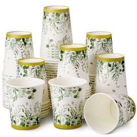 Greeneny Eucalyptus 64 Pcs Green Disposable Coffee Cups - Sage Green Decorations for Bridal Shower, Baby Shower, Birthday & Holidays
