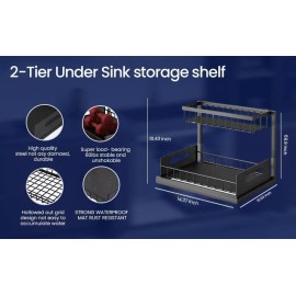 NewHome 2 Tier Under Sink Organizer Sliding Storage Basket Rack Pull Out Cabinet Drawers