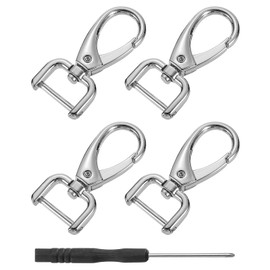 sourcing map 4Pcs Swivel Clasps Hook, 15mm(0.6 Inch) D Ring Detachable Snap Hook Metal Lobster Claw Clasp Hook with Screwdriver for Purse Keychain DIY Craft, Silver