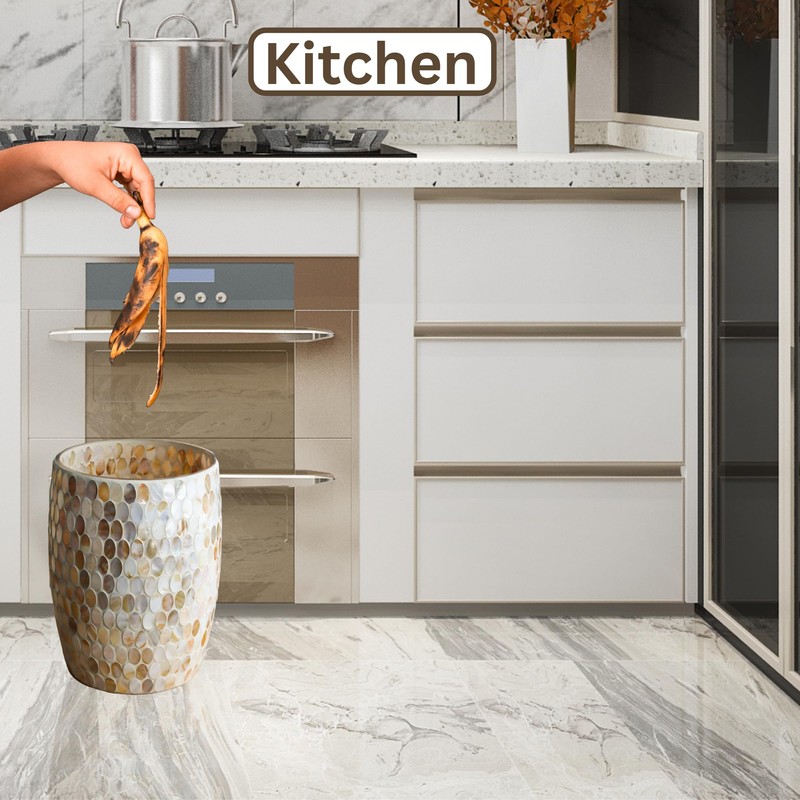 Escenzy Natural Shell Bathroom Trash Can Mosaic Glass 5L |