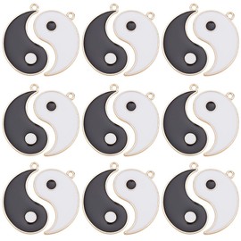 SUNNYCLUE 1 Box 40Pcs Yin Yang Charms Tai Charms Alloy Enamel Bulk Flat Round Black White Eight Trigrams Array Chinese Ba Gua Charms for Jewelry Making Supplies DIY Hairpin Bracelet Earring Adult
