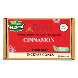 Bless International Cinnamon 100%-Natural-Incense-Cones Handmade-Hand-Dipped Organic-Chemicals-Free for-Purification-Relaxation-Positivity-Yoga-Meditation The-Best-scents (20 Count)