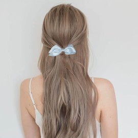 Dervivea French Satin Hair Bow Ribbon Hair Clip Blue Bowknot Hair Clip Bow Knot Alligator Clip Headwear Silky Bow Side Hair Clips Decorative Hair Accessories for Women