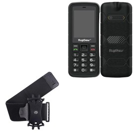 BoxWave Holster Compatible with RugGear RG16 - ActiveStretch Sport Armband, Adjustable Armband for Workout and Running - Jet Black