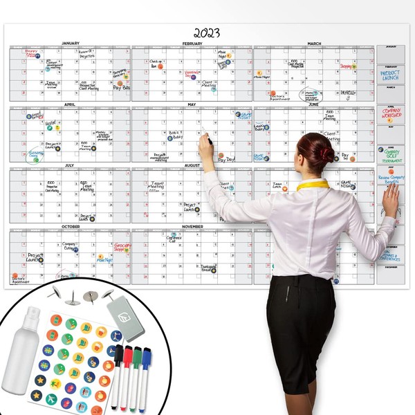 Lushleaf Designs Large Wall Calendar - 38" x 58" Dry Erase Reusable 2023 Whiteboard Calendar