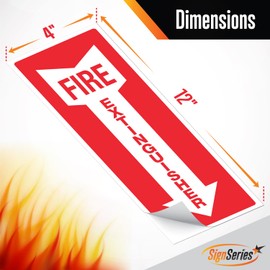 SignSeries Fire Extinguisher Sticker Pack of 12 – 4 Mil Vinyl Fire Extinguisher Tags – Weatherproof Self-Adhesive Safety Signs for Workplace Firefighter Stickers – Ultra Bright Red and Whie Colors