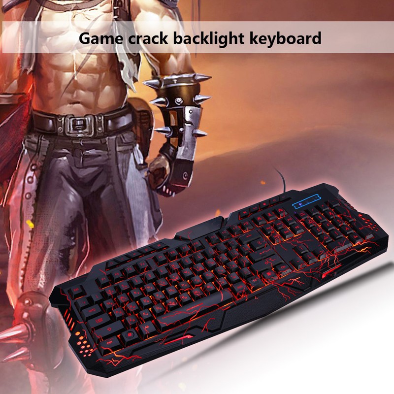 Wired 3 Color Backlit Gaming Crack Bilingual Keyboard with Multimedia