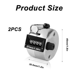 Pack of 2 Hand Counter, Row Counter, Mechanical Counter, Hand Counter Clicker, Metal Counter, Clicker Counter Counter, 4 Digits Finger Counter Round Counter for Swimming Sports Knitting Golf Counter