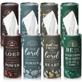PerKoop 8 Pcs Car Tissue Holder Christian Verses Cylinder Boxes with Facial Tissue Bulk Religious Disposable Round Bible Napkins for Women Teacher Prayer Nurse Mother's Day Holiday Supplies Gifts