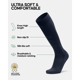 DANISH ENDURANCE Knee-High Bamboo Dress Socks, Knee Length Long Socks, Super Soft, Men & Women, 3 or 6 Pack, Navy 6-pack, 6-8
