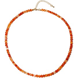 Lightock Simple 4mm Gemstones and Crystals Beaded Necklace Adjustable Choker Necklaces for Women Gifts (Orange Agate)