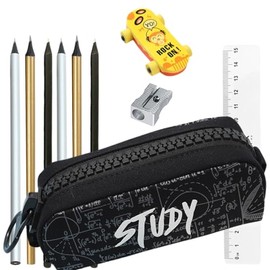 FAMU Land Unicorn Pencil Case Gift for Girls 6 7 8 9 Years Stationery Set with Pencils Rubber and Ballpoint Pens Large Zipper Large Capacity Original, pink, STUDY Black