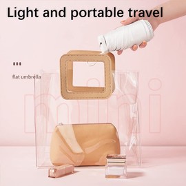 AFULILI small mini umbrella travel portable sunscreen umbrella six fold umbrella super light simple flat umbrella solid color uv umbrella for single person（Milk White）