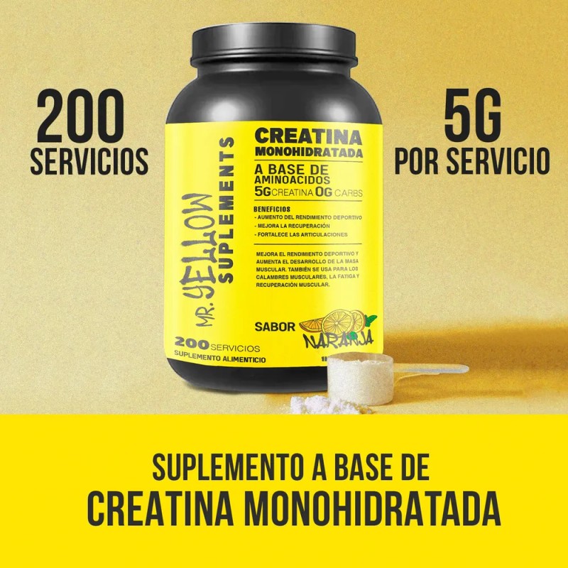 Creatina Monohidratada 1kg Mr. Yellow Sabores 200 Servicios