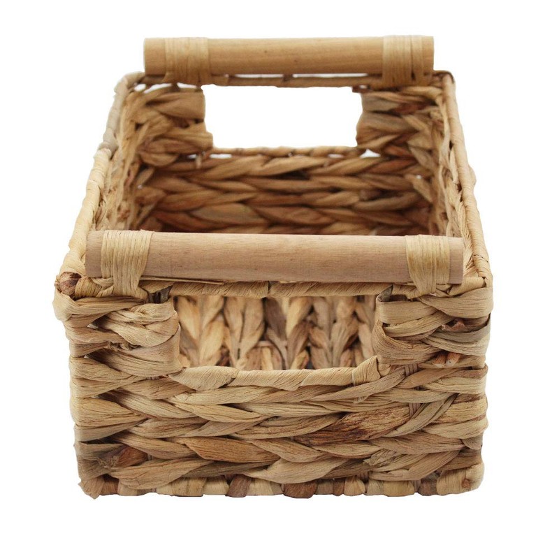 HDKJ Storage Basket Made by Water Hyacinth with Wood Handles,