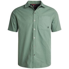 Spyder Mens Short Sleeve Button Down Shirts - Lightweight Stretch Ripstop Collared Wrinkle Free Dress Shirts for Men, Size Small, Spruce Green