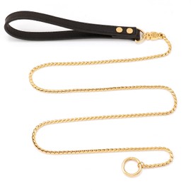 CaptainSteeL Stainless Steel Dog Leash and Collar, 3ft/4ft, 5mm 1m/1.2m Metal, Leather Handle