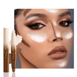 FeiCuiYun Dual-Ended 2-in-1 Cream Contour & Highlighter Stick Makeup For Face & Body – Waterproof, Long-Lasting, Suitable for All Skin Tones, 05#Nuetral Nude + Silver Shimmer