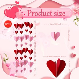 19.7Ft Valentines Day Decorations 3D Heart Paper Garland, 32pcs Hearts in Red&Pink No DIY Hanging Decoration Red Heart Shape String Ornament for Valentines/Anniversary/Wedding/Birthday Party Supplies
