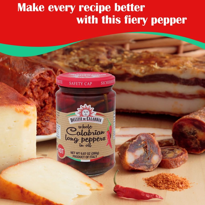 Delizie Di Calabria Whole Calabrian Long Peppers in Oil -