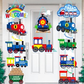 Train Crossing Theme Party Decorations Welcome Railroad Train Door Signs Railroad Train Cutouts Banners for Train Birthday Party Transportation Train Themed Baby Shower Supplies