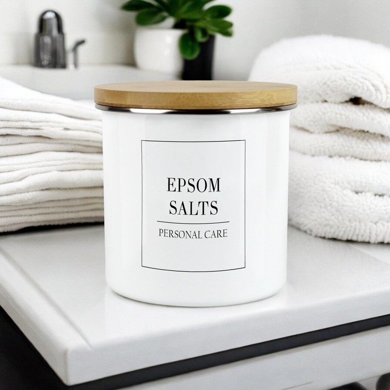Minimalist Range Epsom Salts Storage Canister - White Metal Enamel