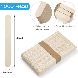 WISYOK 1000 Pcs Wooden Popsicle Sticks for Crafts, 6 Inch Wooden Craft Sticks, Wide Lollipop Sticks, Treat Sticks Ice Pop Sticks for Creative Designs or Kids Education, Home Art Projects