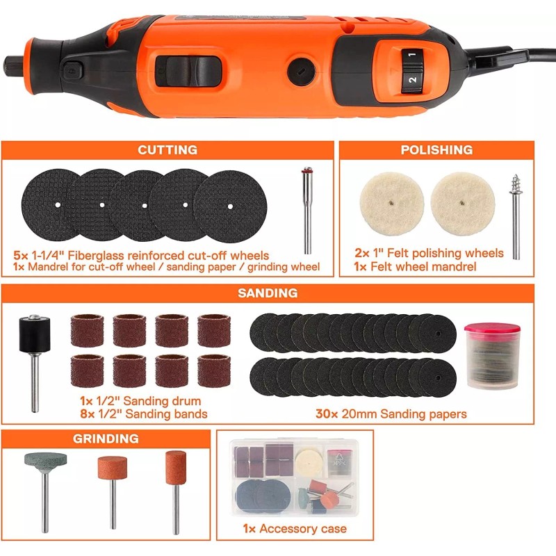 JORGENSEN Rotary Tool Kit 6 Variable Speed Rotary Tool With