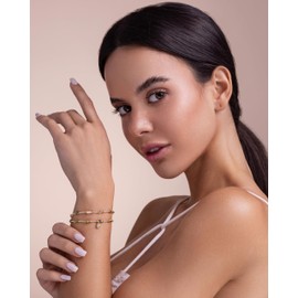 Dainty Double Stretch Stacking Colorful Bead Crystal Gemstone with CZ Pendant Statement Bracelet for Women by SNGIA, Multi Color Green Brown Purple White Natural Stone Healing Quartz Trendy Birthstone Bohemian Preppy Retro Bold Handmade Exaggerated Jewel