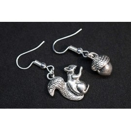 Set Squirrel Acorn Earrings Mini Bling Square Nut Forest Nature Silver