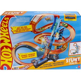 Hot Wheels Toy Car Track Set, Sky Crash Tower More Than 2.5-ft Tall, Includes 1:64 Scale Vehicle & Motorized Booster, Jumps & Loops